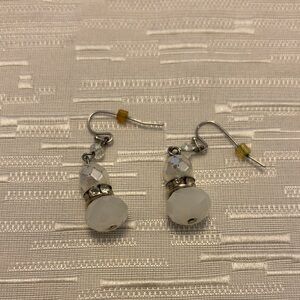 White House Black Market White Faceted Bead Drop Earrings with Crystal Spacer